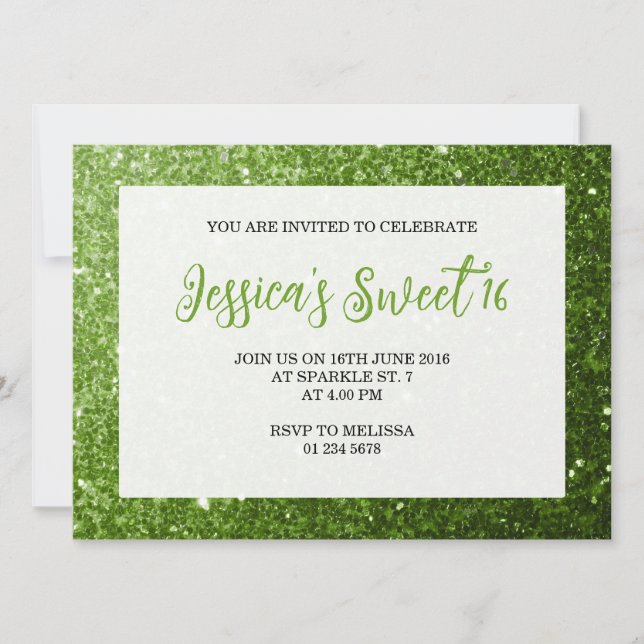 Light green sparkles Sweet 16 elegant script Invitation (Front)