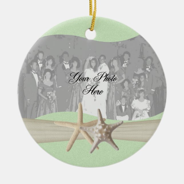 Light Green Starfish Photo Ceramic Ornament (Front)