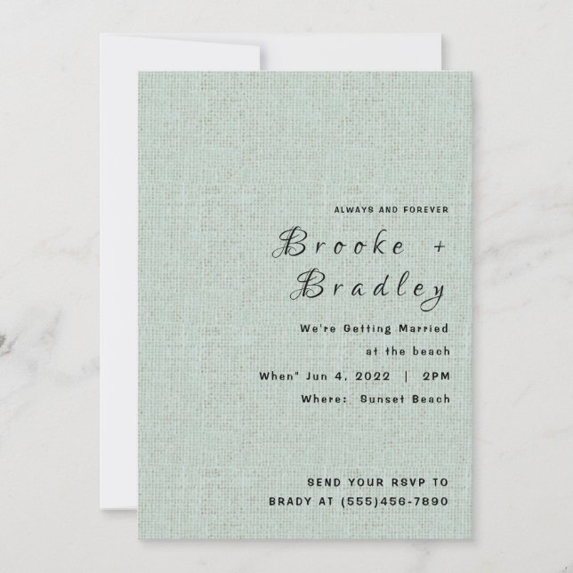 Light Green Textured Wedding  Invitation (Front)