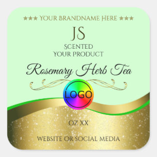 Light Green Wavy Gold Logo Monogram Product Label