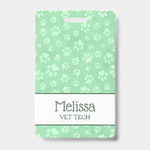 Light Green & White Animal Paw Print Monogram Badge