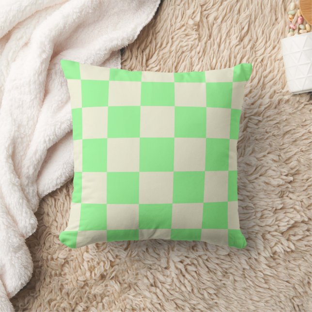 Light Green White Chequerboard Pillow (Blanket)