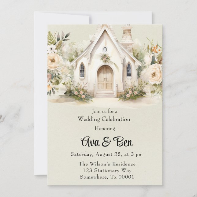 Light Green White Church Wedding Celebration  Invitation (Front)