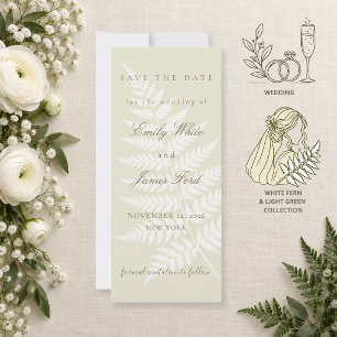 Light Green White Fern 4x9.25 Elegant Squared Save The Date