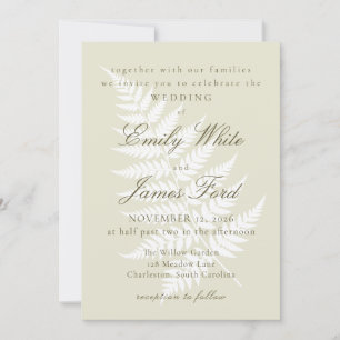 Light Green White Fern 5x7 Squared Wedding Invitation