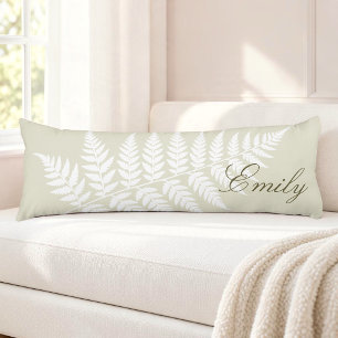 Light Green White Fern Elegant Minimalist Body Pillow
