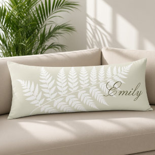 Light Green White Fern Elegant Minimalist Body Pillow