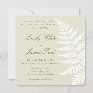 Light Green White Fern Elegant Square Wedding Invitation