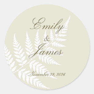 Light Green White Fern Minimalist Botanical Classic Round Sticker