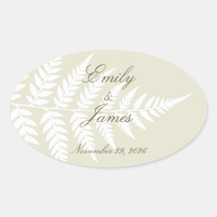 Light Green White Fern Refined Woodland Oval Sticker