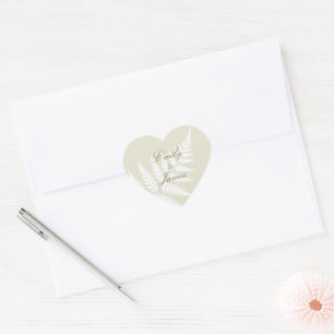 Light Green White Fern Romantic Botanical Heart Sticker