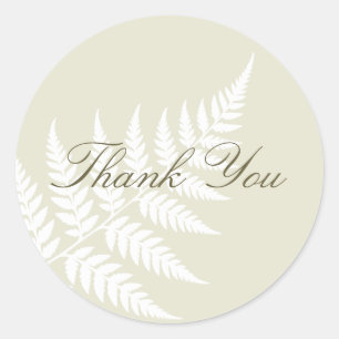 Light Green White Fern Woodland Thank You Classic Round Sticker