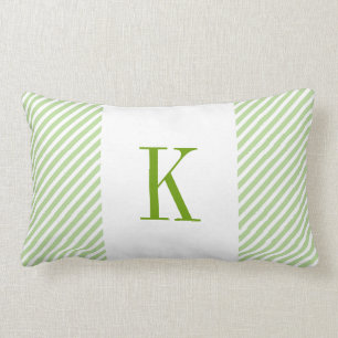 Light Green White Stripes Green Monogram Lumbar Pillow