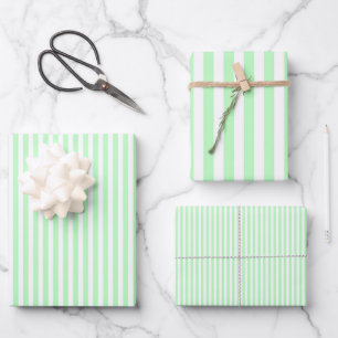 Light Green & White Stripes Wrapping Paper Sheet