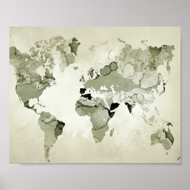 Light Green World Map Design 123 Poster (Front)