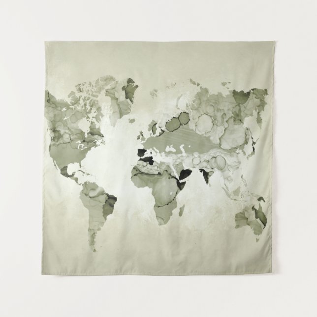 Light Green World Map Design 123 Tapestry (Front)