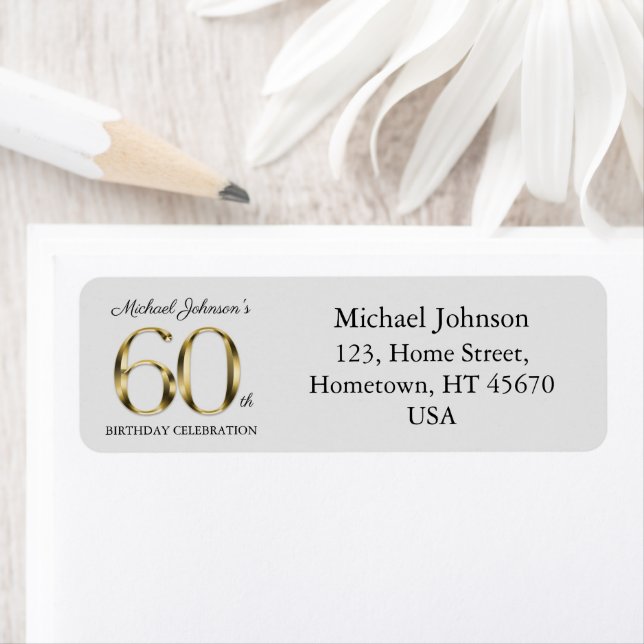 Light Grey 60th Birthday Gold Texte Adresse de ret (En situation)