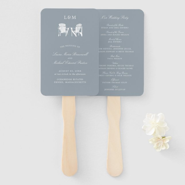 Light Grey Adirondack Chairs Wedding Hand Fan (Front and Back)