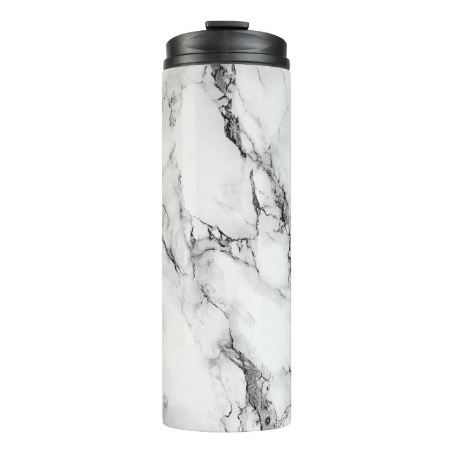 Light Grey And Black Marble Stone Thermal Tumbler (Front)