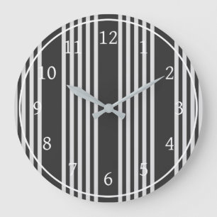 Light grey and charcoal five stripes pattern large clock