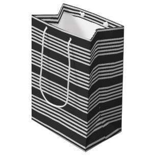 Light grey and charcoal five stripes pattern medium gift bag