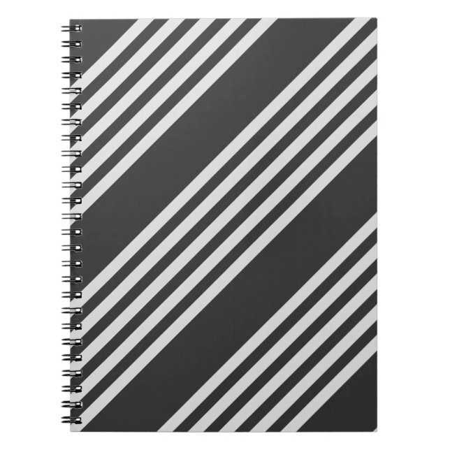Light grey and charcoal five stripes pattern notebook (Front)