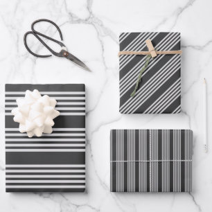 Light grey and charcoal five stripes pattern wrapping paper sheet