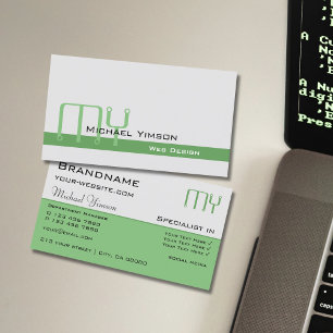 Light Grey and Green with Initials Professional Business Card