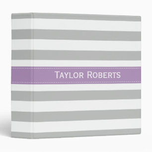 Light Grey and Lavender Purple Wide Stripes Patter Binder