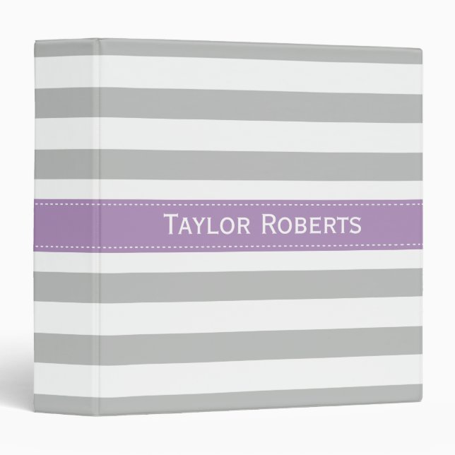 Light Grey and Lavender Purple Wide Stripes Patter Binder (Front/Spine)