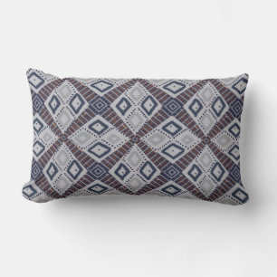 Light Grey and Rust Brown Diamond Pattern Lumbar Pillow