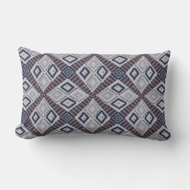 Light Grey and Rust Brown Diamond Pattern Lumbar Pillow (Front)
