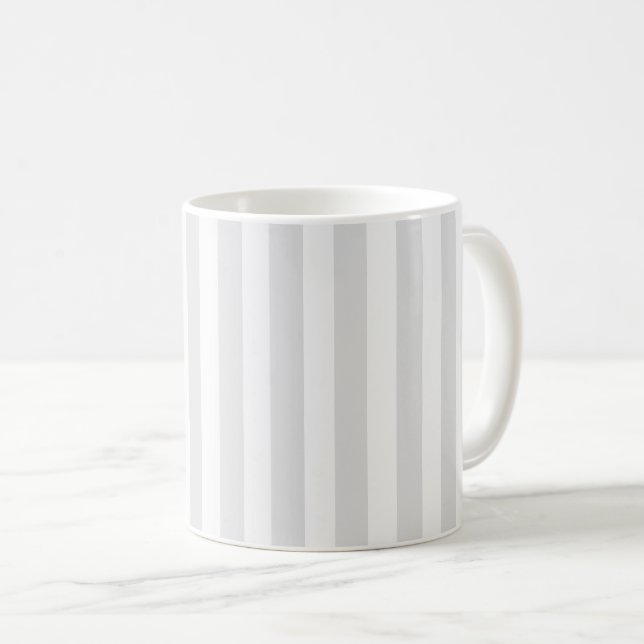 Light grey and white candy stripes coffee mug (Front Right)