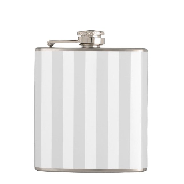 Light grey and white candy stripes hip flask (Front)