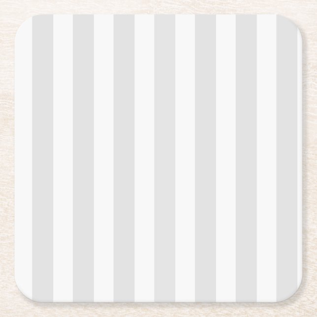 Light grey and white candy stripes square paper coaster (Front)