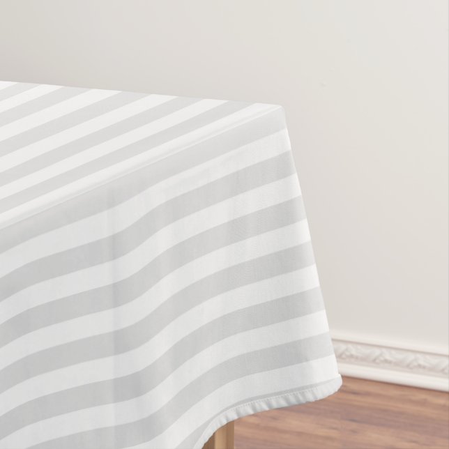 Light grey and white candy stripes tablecloth (In Situ)