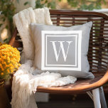 Light Grey and White Classic Square Monogram Outdoor Pillow<br><div class="desc">Design your own custom throw pillow in any colour combination to perfectly coordinate with your home decor in any space! Use the design tools to change the background colour and the square border colour, or add your own text to include a name, monogram initials or other special text. Every pillow...</div>