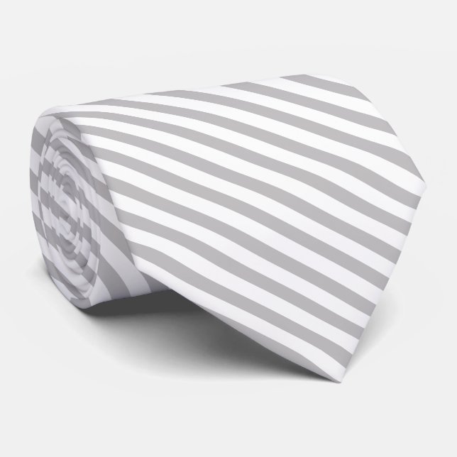 Light Grey and White Diagonal Stripes Neck Tie (Rolled)