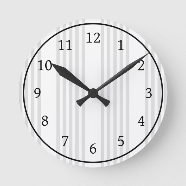 Light grey and white five stripes pattern round clock (Front)
