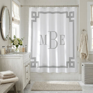 Light Grey and White Greek Key   Monogrammed