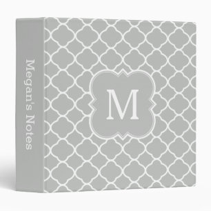 Light Grey and White Monogram Quatrefoil Pattern Binder