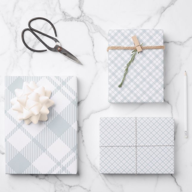 Light Grey and White Plaid Wrapping Paper Sheets (Front)
