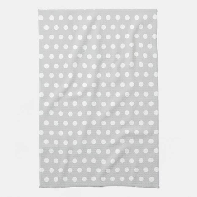 Light Grey and White Polka Dot Pattern. Kitchen Towel (Vertical)