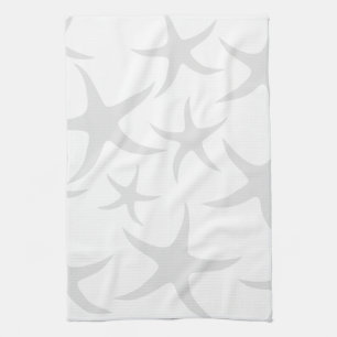 Light Grey and White Starfish Pattern. Kitchen Towel