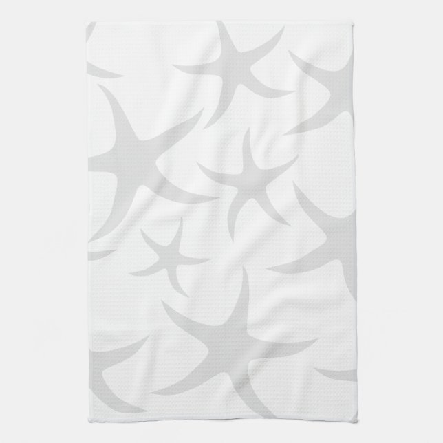 Light Grey and White Starfish Pattern. Kitchen Towel (Vertical)