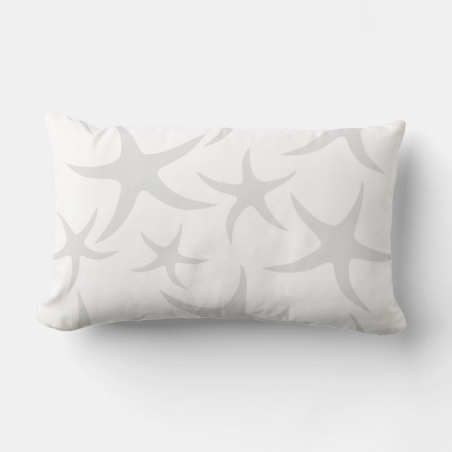 Light Grey and White Starfish Pattern. Lumbar Pillow (Front)