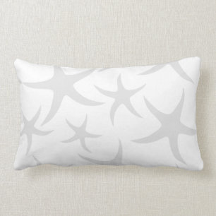 Light Grey and White Starfish Pattern. Lumbar Pillow