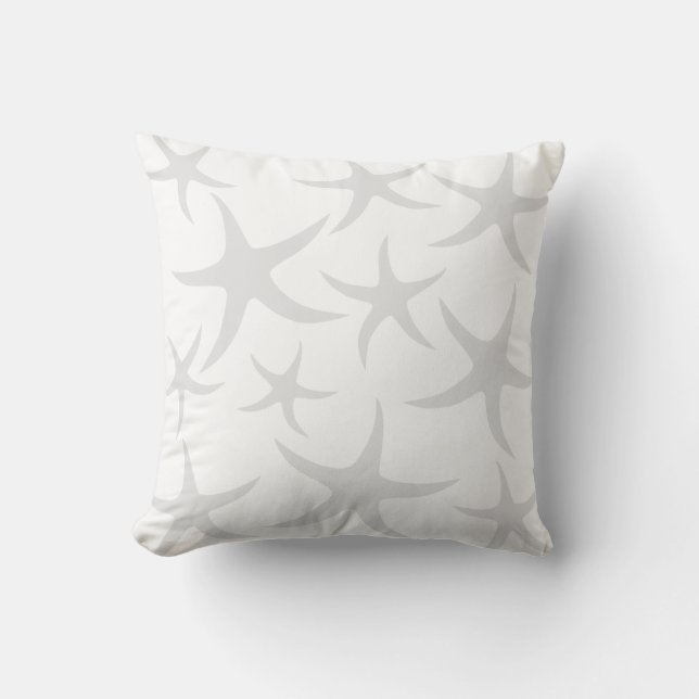 Light Grey and White Starfish Pattern. Throw Pillow (Front)