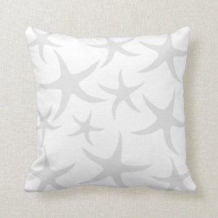Light Grey and White Starfish Pattern. Throw Pillow