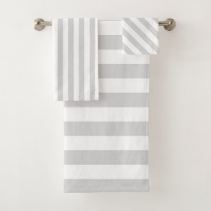 Light Grey and White Stripes Bath Towel Set